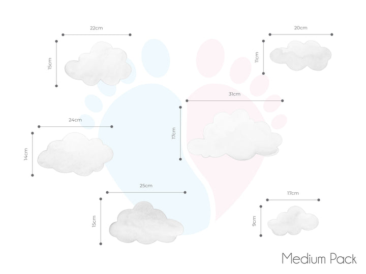 White Cloud Wall Sticker Pack Includes a Cloud With a Paw Print Design