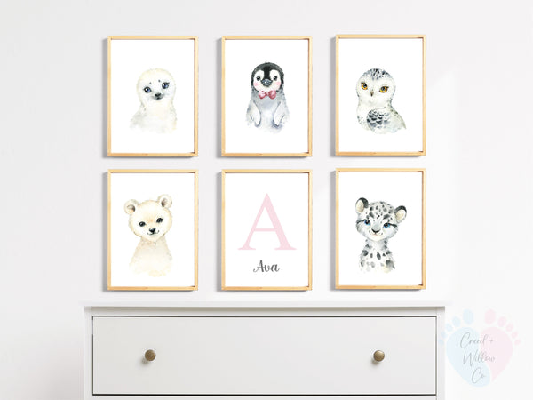 Winter Animal Set Of 6 Wall Art On Canvas Paper In White Chest