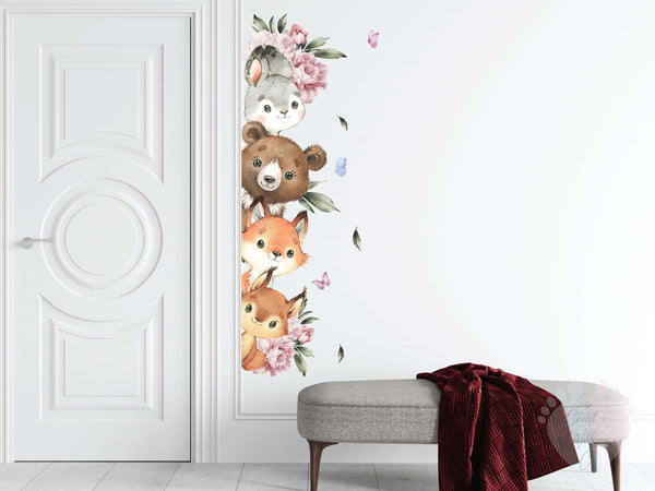 Woodland Animal Wall Decal Featuring a Cute Creature And Flowers For Home Decor
