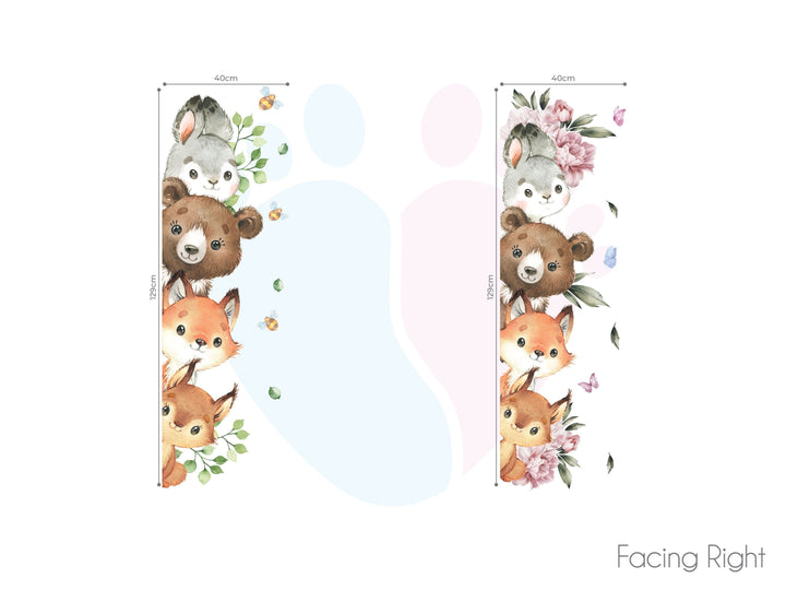 Woodland Door Wall Decals Featuring Cute Animal And Flowers Wall Stickers