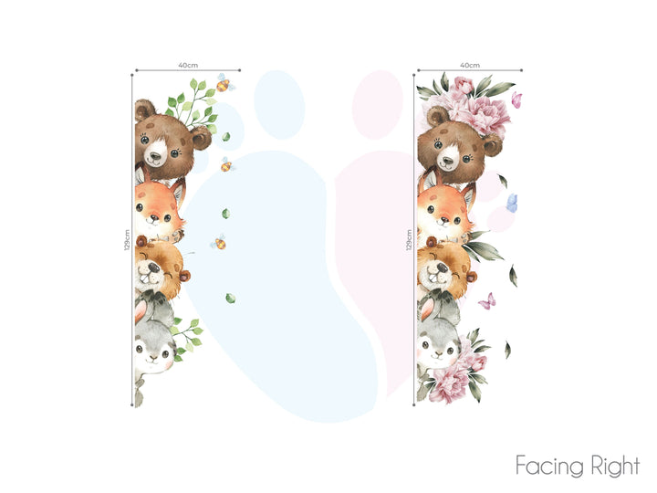 Woodland Wall Stickers Featuring Bear Among Pink Florals For Elegant Decor