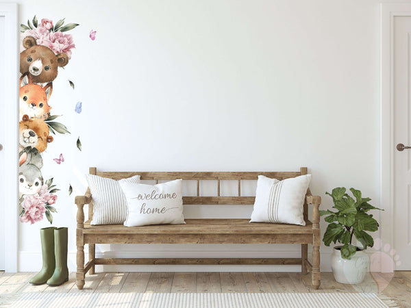 Woodland Wall Stickers Featuring a Deer And Pink Florals Mural For Cozy Decor