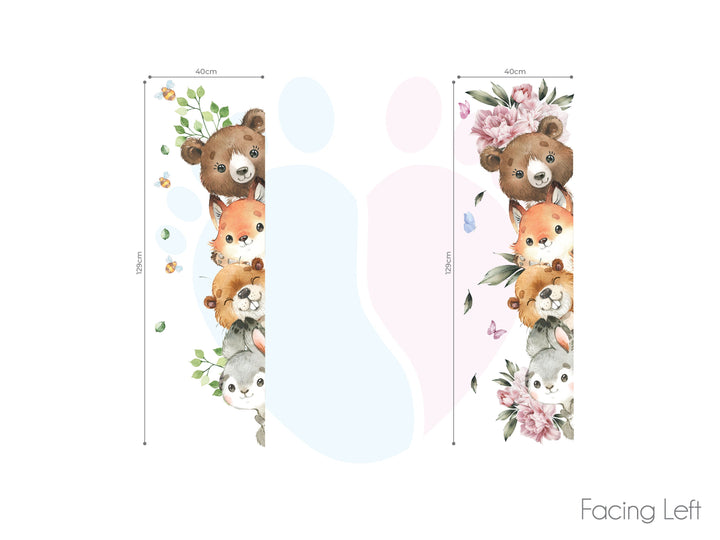 Woodland Wall Stickers Featuring a Bear And Pink Florals For Kids’ Room Decor