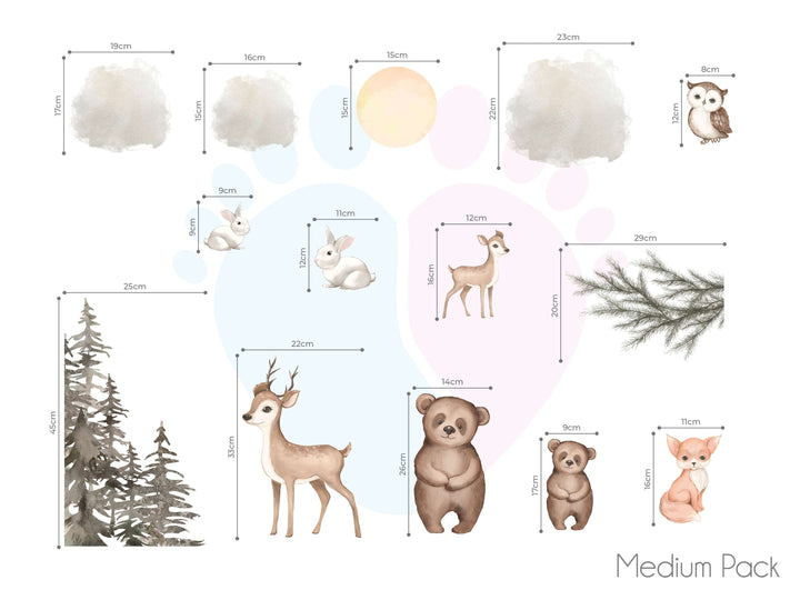 Woodland Wall Stickers Featuring a Deer, Bear, And Deer For Nursery Decor