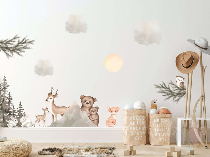 Woodland Wall Stickers Featuring Deer And Trees Mural For Home Decor